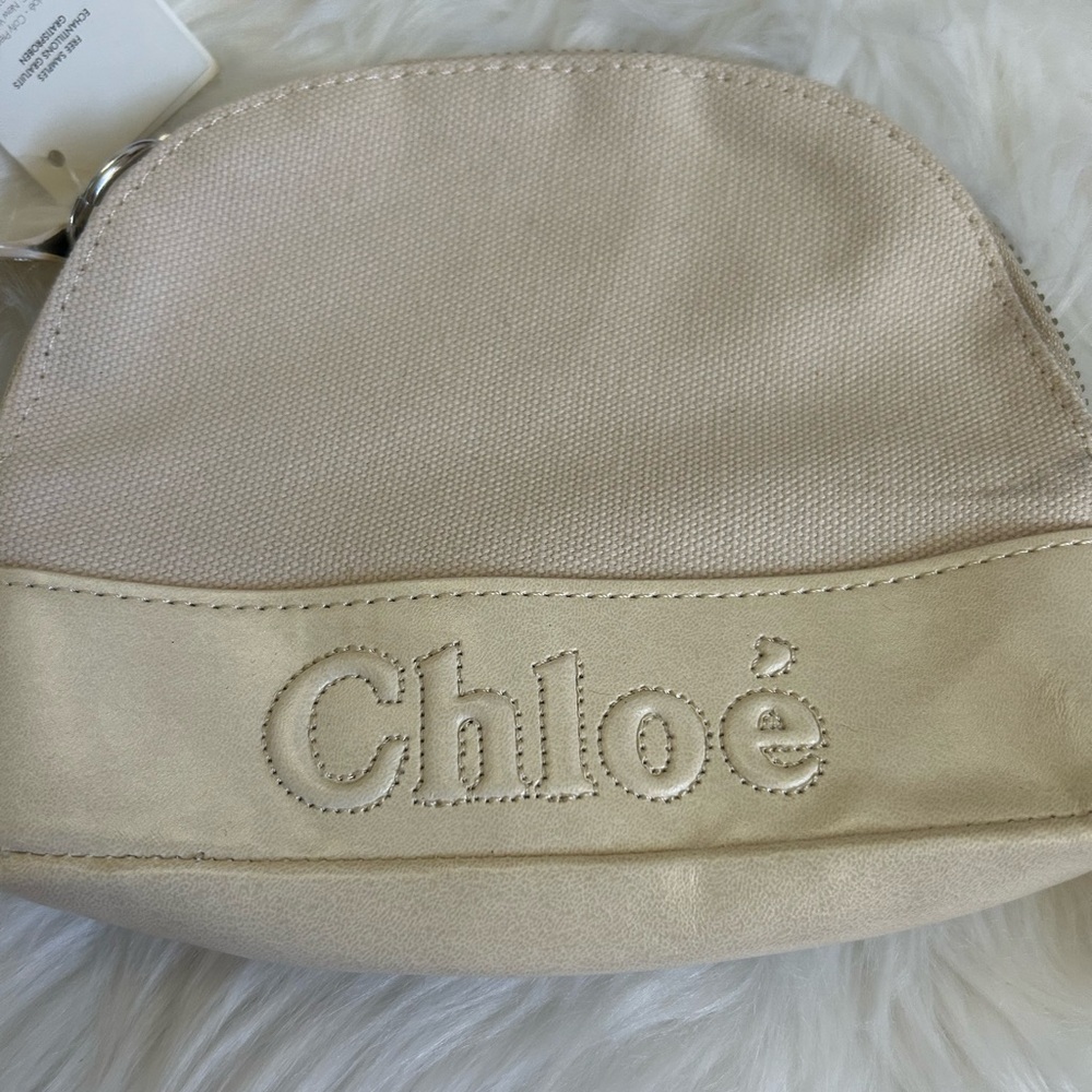 NWT Chloe Pouch Logo Canvas Leather Ivory Beige